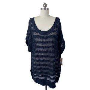 DKNY Womens Sweater 22/24W NWT Black Short Sleeve Sequin Wool Solid